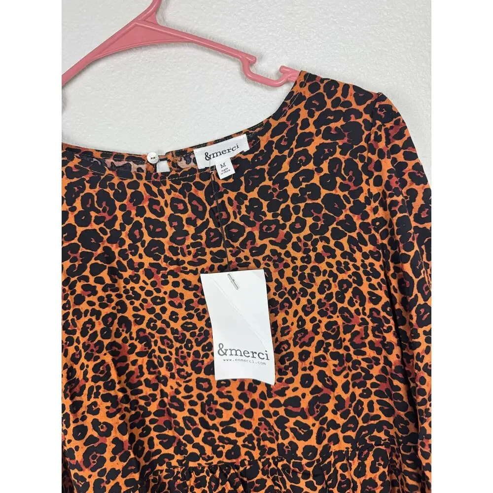 &merci Leopard Print Babydoll Dress Flowy Animal Print Medium - Picture 2 of 5